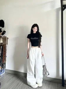quần suông nữ phối vs áo croptop